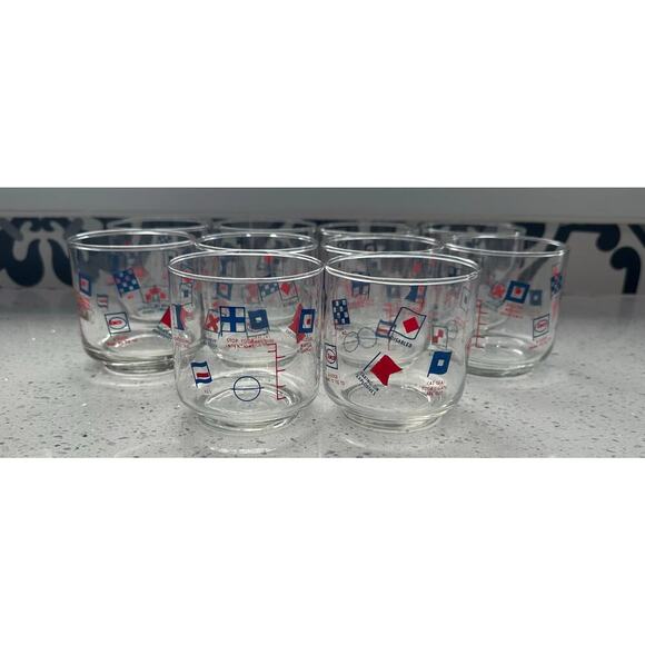 ESSO Exxon Nautical Humor Marine Signal Flag GLASS Barware Cocktail Set 10 - Picture 1 of 5